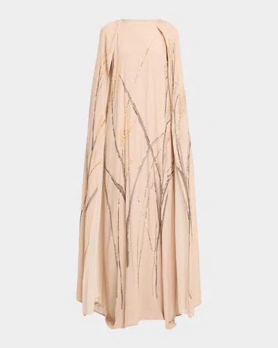 Bernadette Minnie Embellished Maxi Cape Dress In Neutral