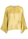 Bernadette Naomi Embellished Stretch-silk Blouse In Yellow
