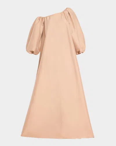 Bernadette Nathalie Puff-sleeve Off-the-shoulder Gown In Nude