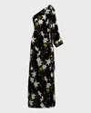 Bernadette Nel Velvet Floral One-shoulder Dress With Bow Shoulder In Multi