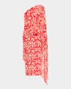Bernadette Nick Floral One-shoulder Poncho Ankle Dress In Buttercups Red