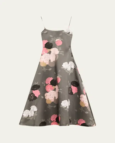 Bernadette Nicole Floral Satin Midi Dress In Gray