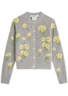Bernadette Nonna Floral-intarsia Wool-blend Cardigan In Grey