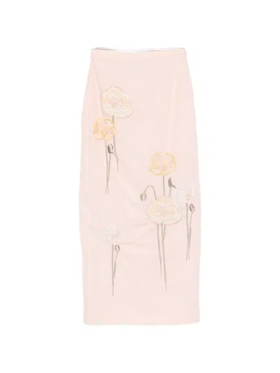 Bernadette Norma Embroidered Midi Skirt In Pink