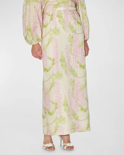Bernadette Norma Floral-print Linen Maxi Skirt In Beige