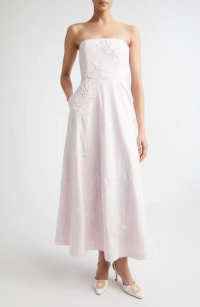 Bernadette Odette Embroidered Strapless Cotton Gown In Pink