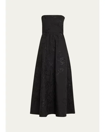 Bernadette Odette Strapless Camelia Sequined Midi Dress In Black