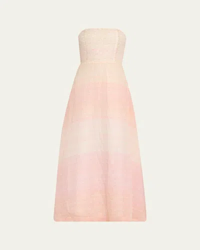Bernadette Odette Strapless Threaded Silk Midi Dress In Pink