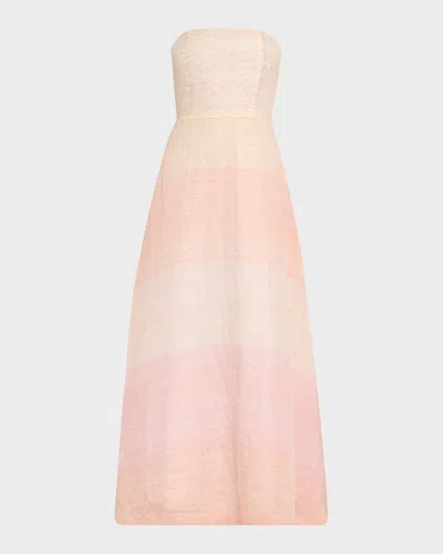 Bernadette Odette Strapless Threaded Silk Midi Dress In Pink