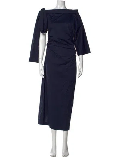 Pre-owned Bernadette Off-the-shoulder Long Dress In Blue