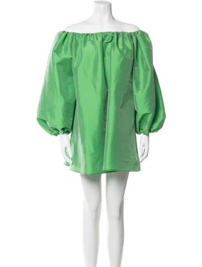 Pre-owned Bernadette Off-the-shoulder Mini Dress In Green