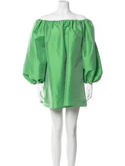 Pre-owned Bernadette Off-the-shoulder Mini Dress In Green