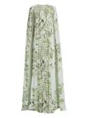 Bernadette Olive-print Sequin Cape Maxi Dress In Green