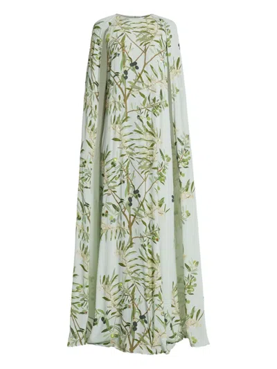 Bernadette Olive-print Sequin Cape Maxi Dress In Green