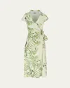 Bernadette Olive Tree Print Wrap Dress In Olive Tree-butter