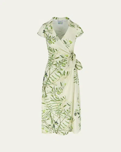Bernadette Olive Tree Print Wrap Dress In Olive Tree-butter