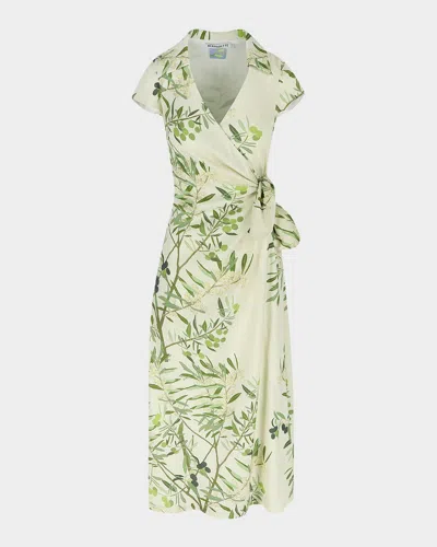 BERNADETTE OLIVE TREE PRINT WRAP DRESS