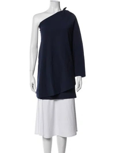 Pre-owned Bernadette One-shoulder Long Sleeve Tunic In Blue
