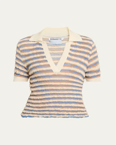 Bernadette Ophelia Striped Crinkle Wool Polo Shirt In Multi