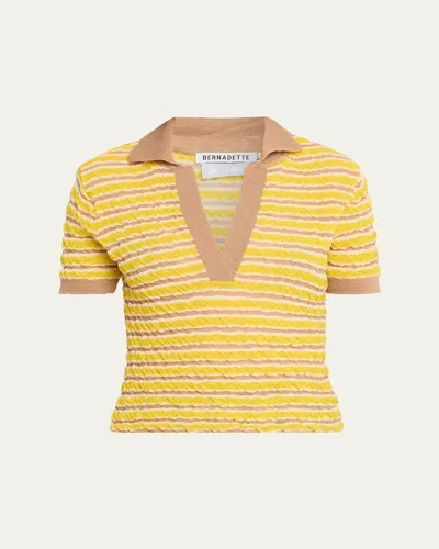 Bernadette Ophelia Striped Crinkle Wool Polo Shirt In Multi