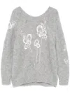 Bernadette Floral-motif Sweater In E19 - Orchid Jewels On Light Grey Melange Knit