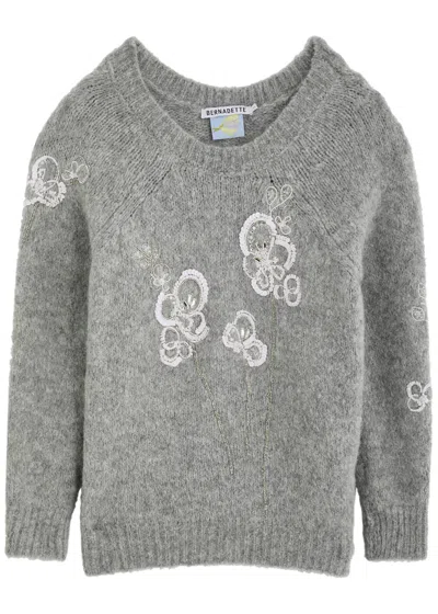 Bernadette Orchidea Embellished Alpaca-blend Jumper In Gray