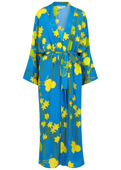 Bernadette Peignoir Floral-print Silk De Chine Wrap Dress In Blue