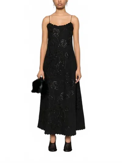 Bernadette Petit Beurre Embroidered Dress In Black Camellia Handkerchief