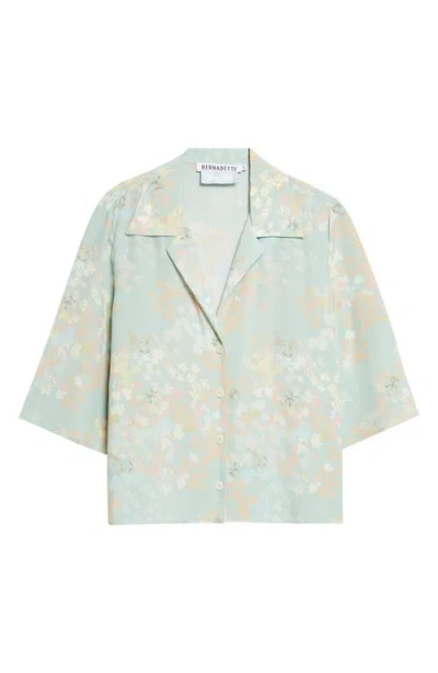 Bernadette Petit Beurre Jasmine On Mint Print Silk Button-up Camp Shirt In Multi