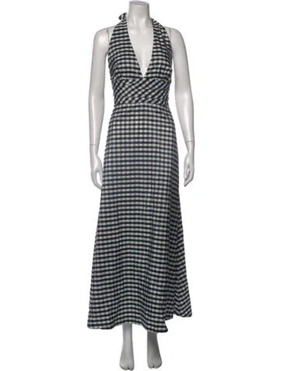 Pre-owned Bernadette Plaid Print Long Dress In Blue