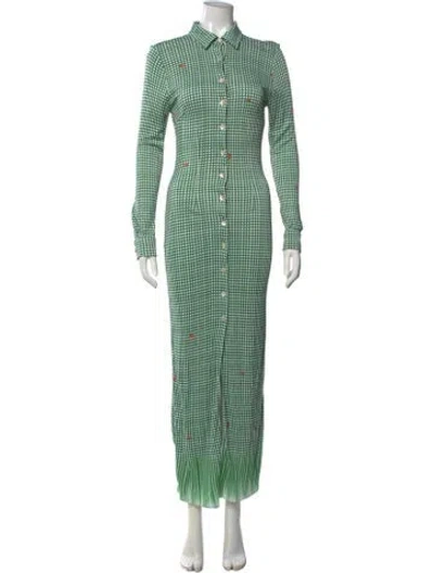 Pre-owned Bernadette Plaid Print Long Dress In Green