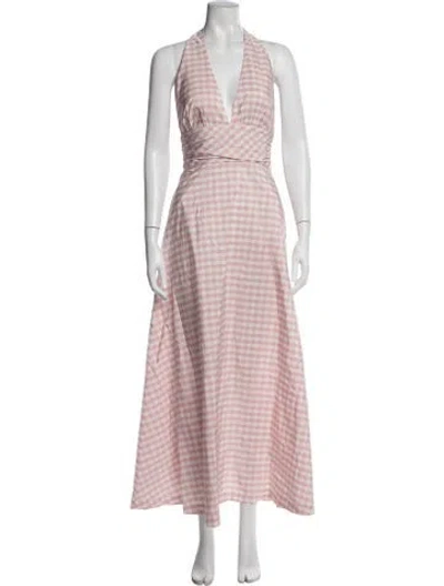 Pre-owned Bernadette Plaid Print Long Dress In Pink