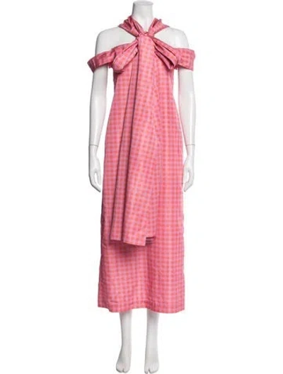 Pre-owned Bernadette Plaid Print Long Dress In Purple