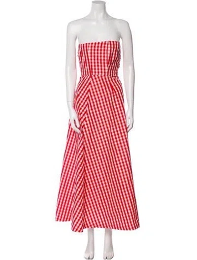 Pre-owned Bernadette Plaid Print Long Dress In Red