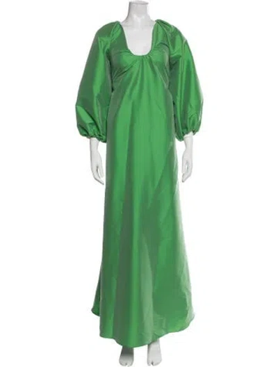 Pre-owned Bernadette Plunge Neckline Long Dress In Green