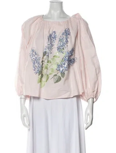 Pre-owned Bernadette Printed Bateau Neckline Blouse In Pink