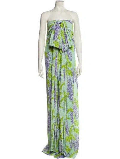 Pre-owned Bernadette Printed Long Dress In Green