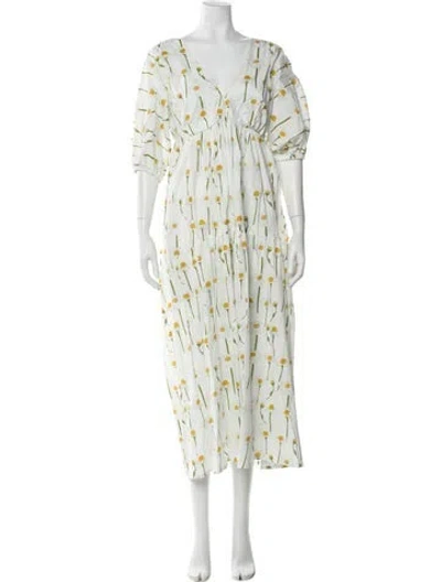 Pre-owned Bernadette Printed Long Dress In White
