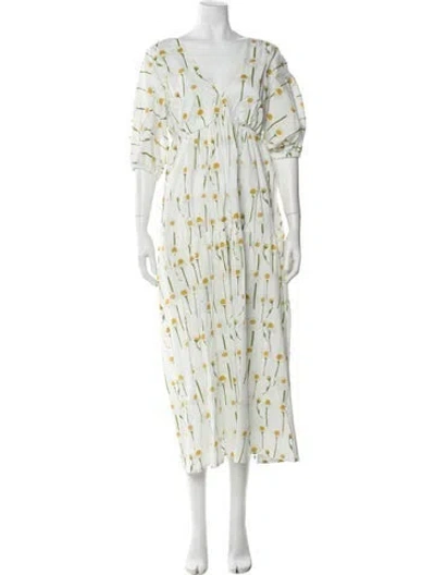 Pre-owned Bernadette Printed Long Dress In White