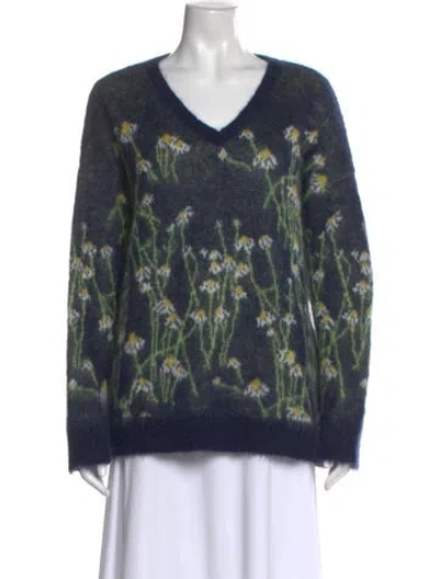 Pre-owned Bernadette Printed V-neck Sweater In Blue