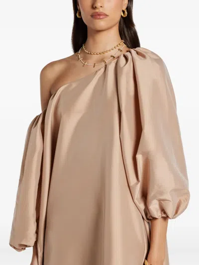 Bernadette Puff-sleeve Asymmetric-shoulder Dress In Neutral
