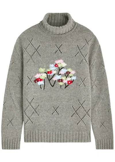 Bernadette Pull Sharon Floral-intarsia Wool-blend Jumper In Grey