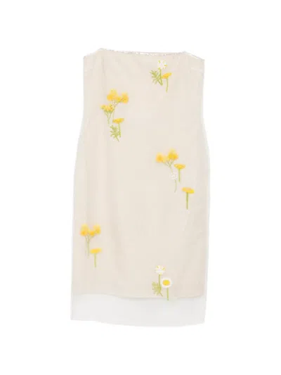 Bernadette Rachel Floral-embroidered Midi Dress In Neutral