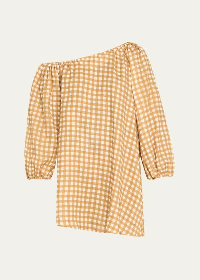Bernadette Raquel Linen Short Dress In Caramel Gingham