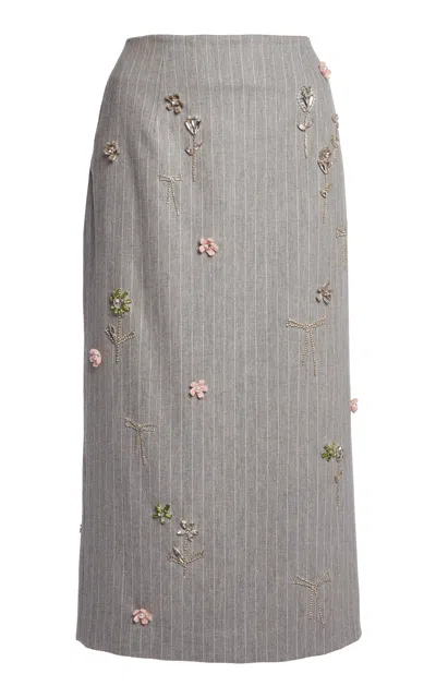 Bernadette Roxane Embroidered Midi Skirt In Stripe