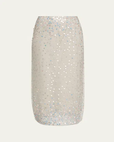 Bernadette Roxane Star Embroidered Silk Midi Skirt In Silver