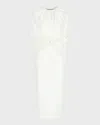 Bernadette Ruched Waist Long Cape Dress In Cream Ivory