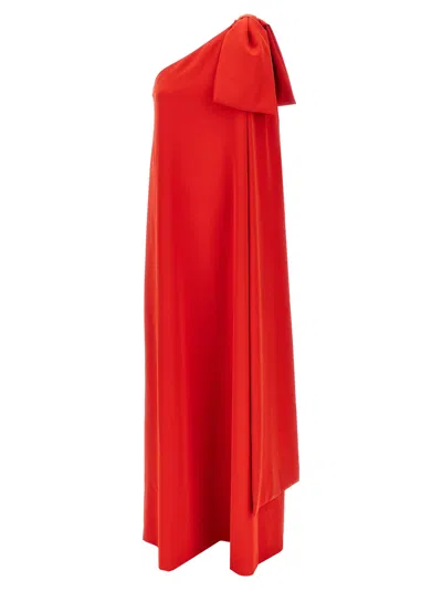 Bernadette Long One Shoulder Bow Dress In Red