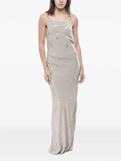 Bernadette Sequin-embellished Pearl-strap Maxi Dress In Gray