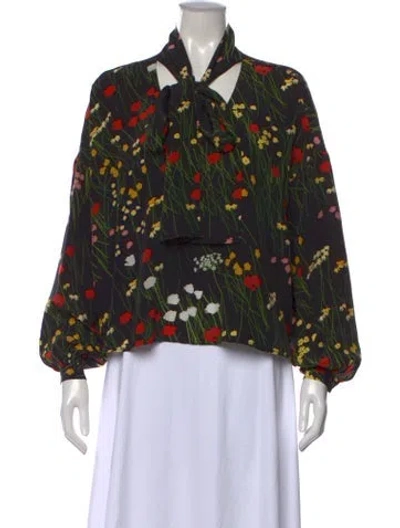 Pre-owned Bernadette Silk Floral Print Blouse In Black